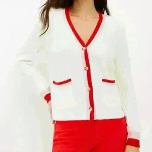 Loft Tipped Puff Sleeve V-Neck Cardigan Petite